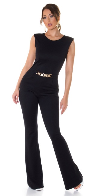 jumpsuit with gold buckle flared Black